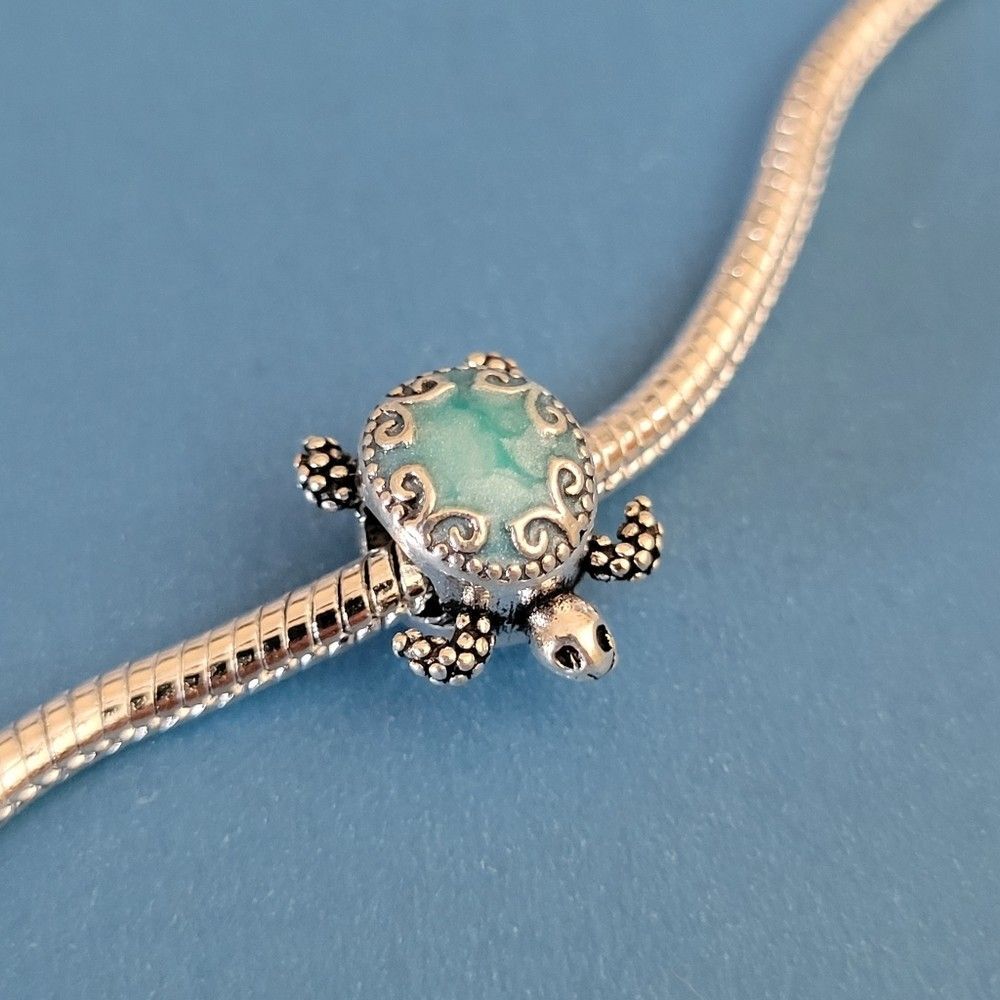 NWT For Pandora Charm Bracelet Individual Charms - Turtle Blue And Silver Color
